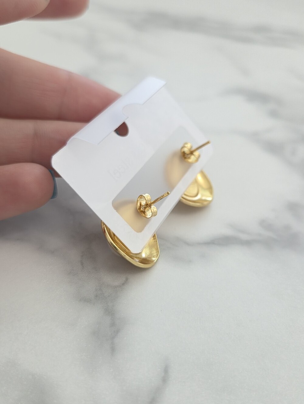 Stainless Steel Gold Tear Drop Earrings White Marble Resin Chic Minimalist - Picture 6 of 14